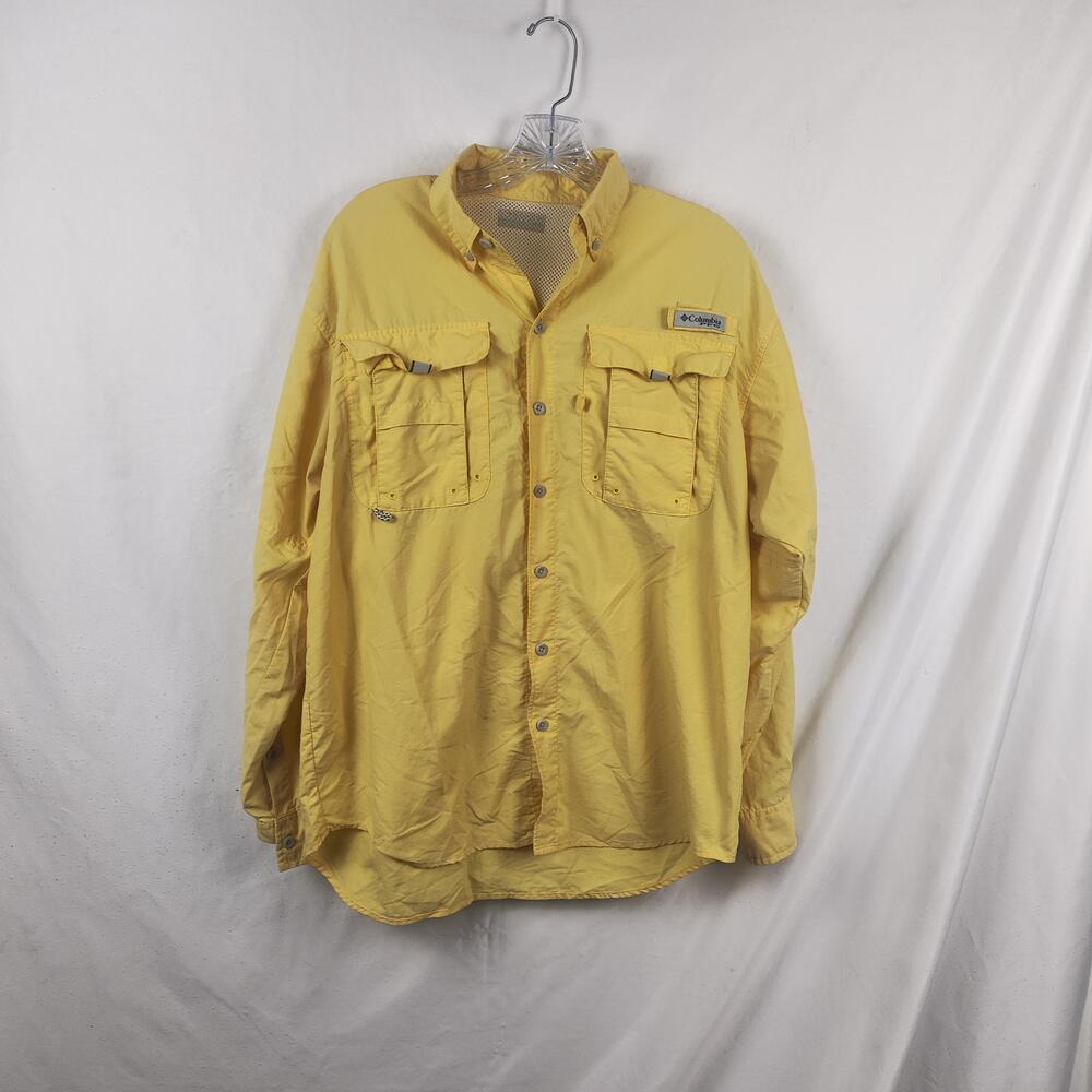 Columbia PFG Shirt Mens XL Yellow Long Sleeve Vented Fishing Button Up Outdoor